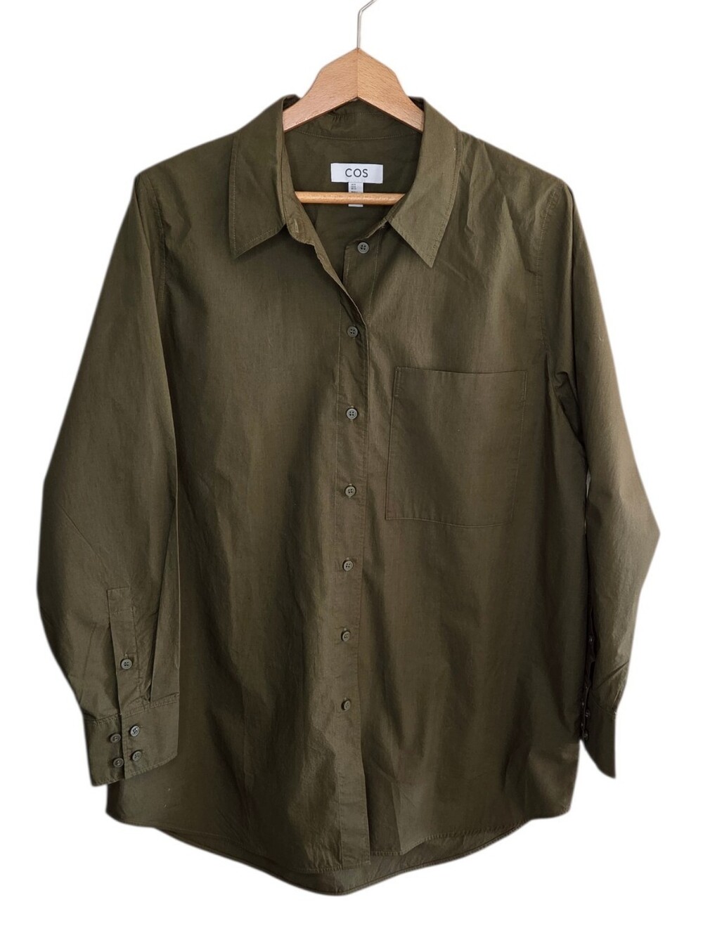 COS Olive Green Oversized Button Down Tunic Shirt or Mini Dress Size US 10